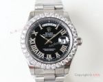 Swiss Rolex Presidential Diamond Bezel Replica Watch Day-Date II SS Black Face